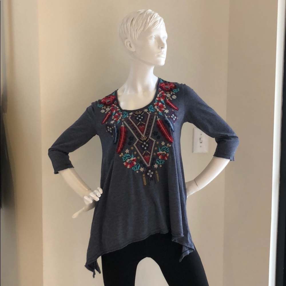 Johnny Was quarter sleeve blue tee